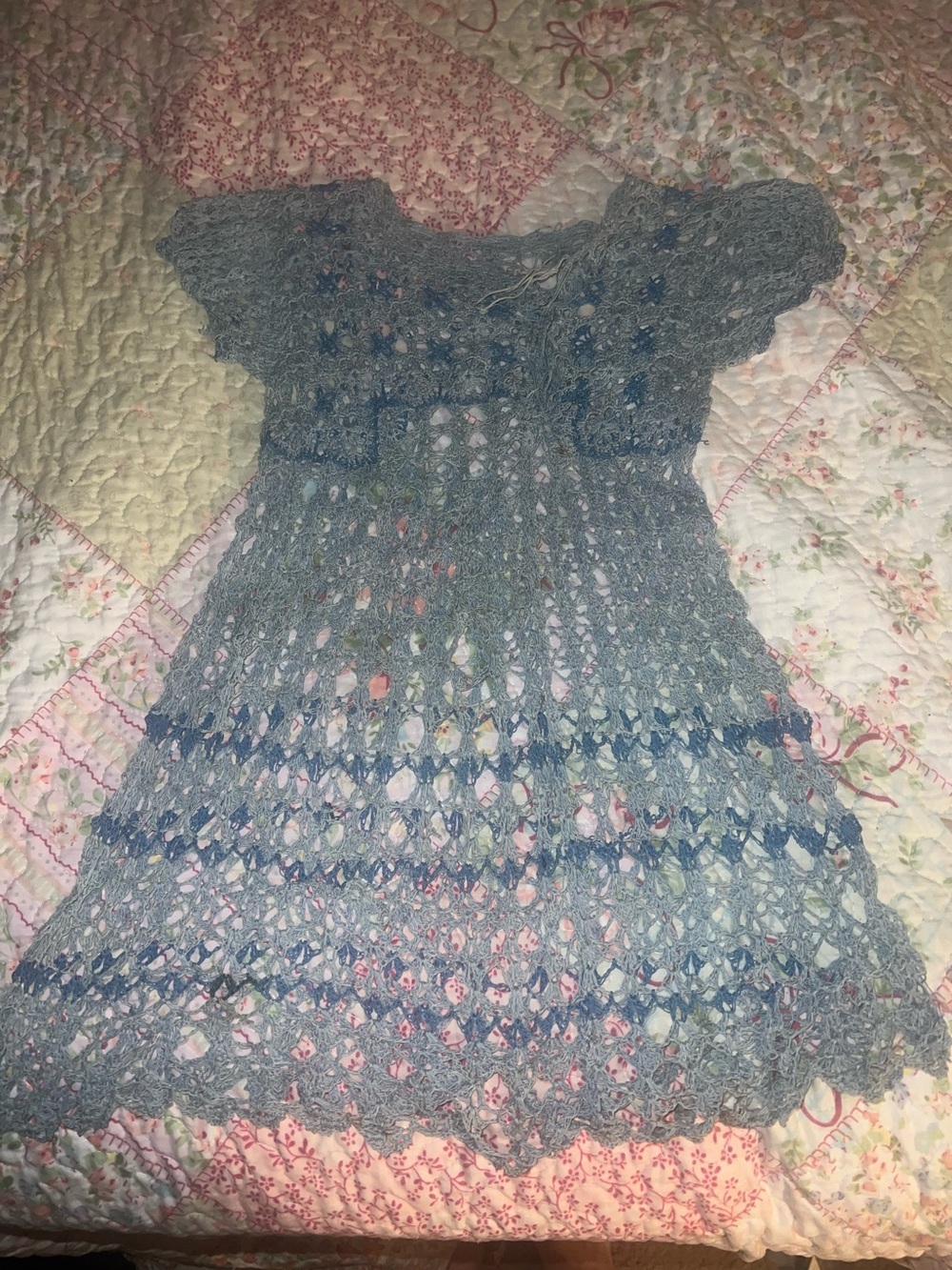 Vintage Handmade Light Blue Crochet Kids Dress